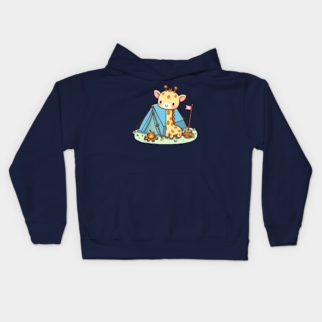 Funny giraffe Camping Kids Hoodie by fikriamrullah